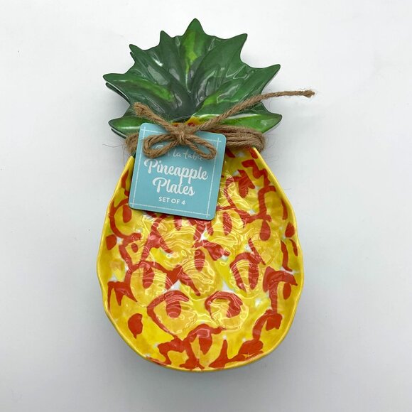 Pineapple Themed Hanging Wood Sign & Sur La Table Pineapple Melamine Plates NWT - Picture 2 of 6